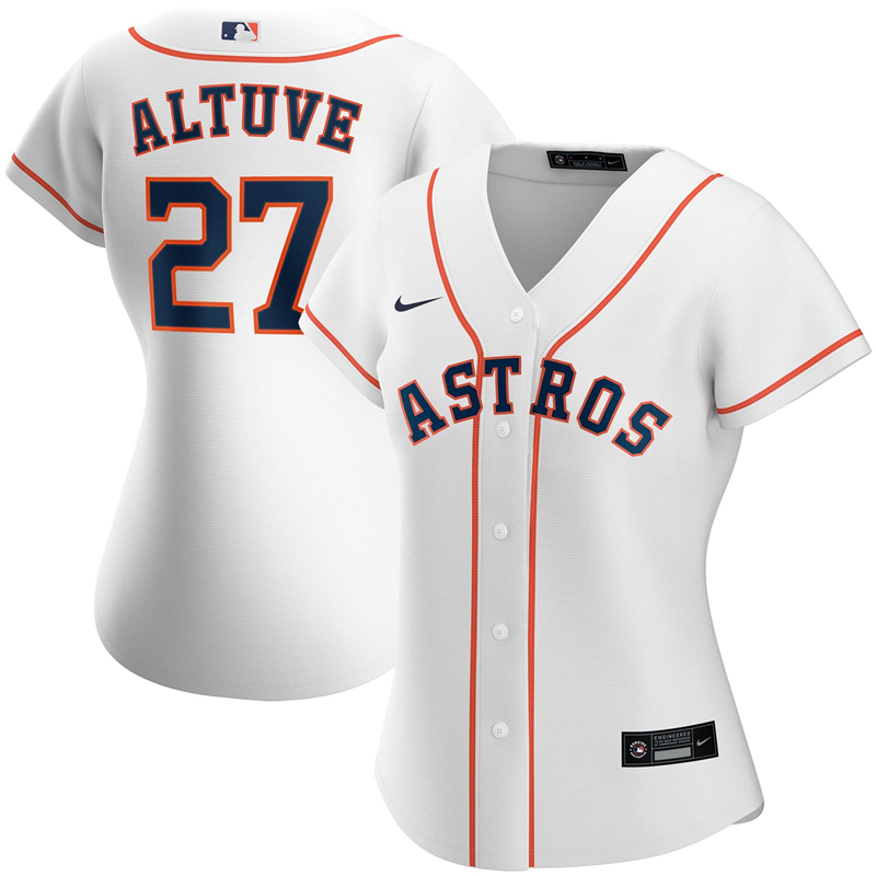 2020 MLB Women Houston Astros #27 Jose Altuve Nike White Home 2020 Replica Player Jersey 1->women mlb jersey->Women Jersey